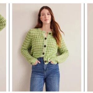 Boden Green Chunky Knit Button Front Cropped Sweater Womens XS